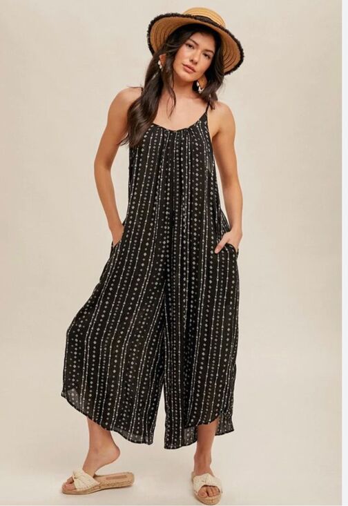 No Brand Pants - Oversize Boho One Piece Black and White Print Jumpsuit Size Medium